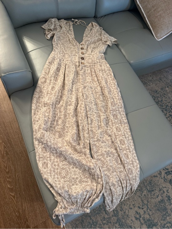 Free People Pants - Free People Beige Geometric Print Jumpsuit